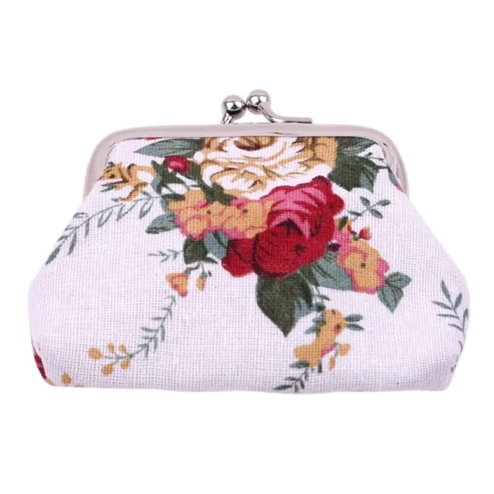 Victorian Rose Change Purse Bag French Kiss Clasp Vintage Retro White Multicolor - Picture 16 of 16